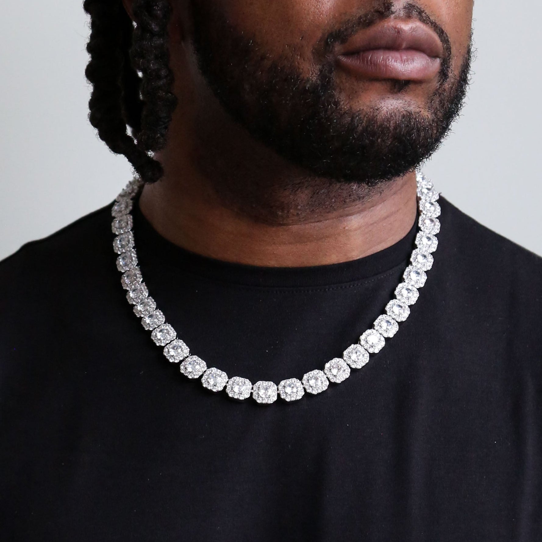 12mm Clustered Tennis Chain in White Gold