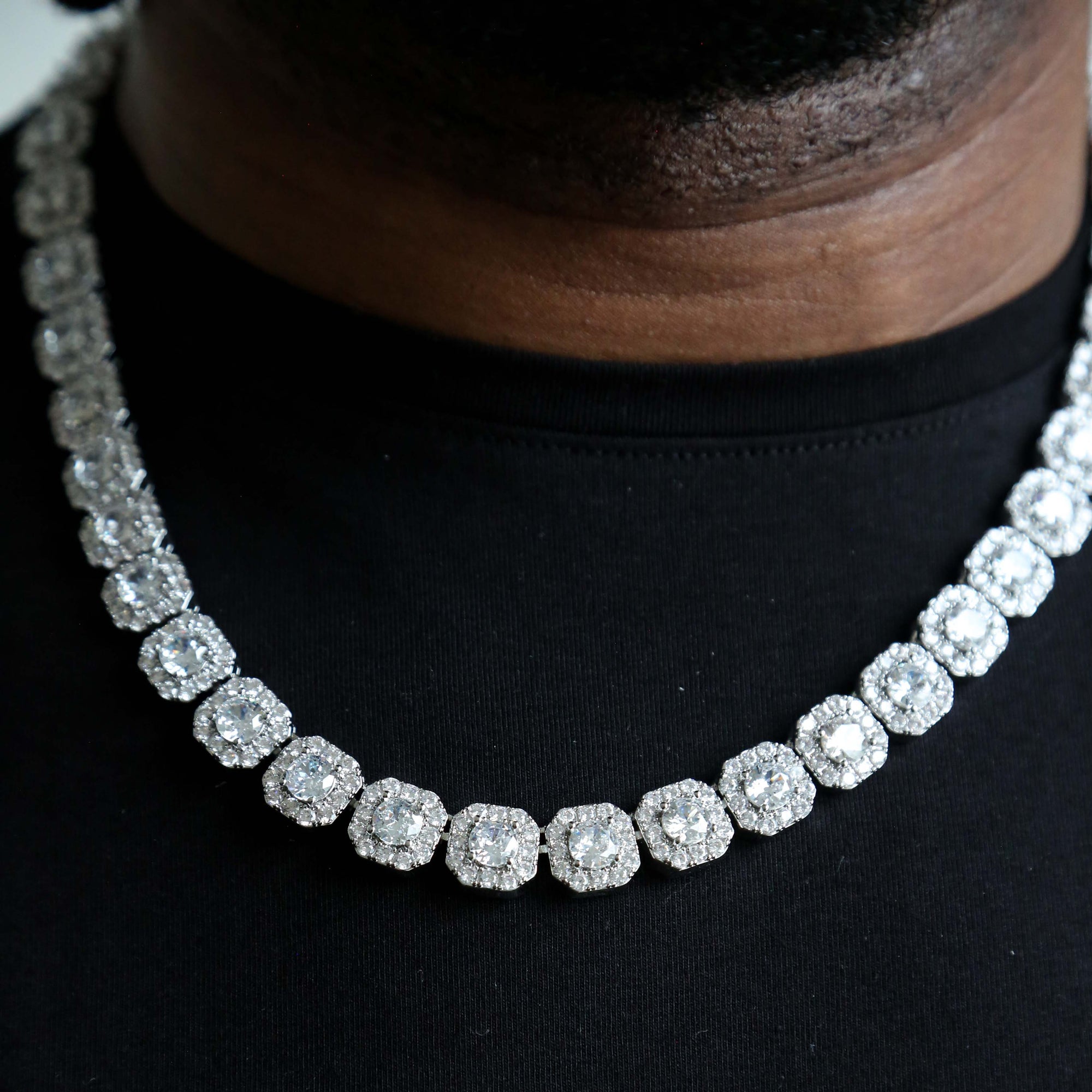 12mm Clustered Tennis Chain in White Gold
