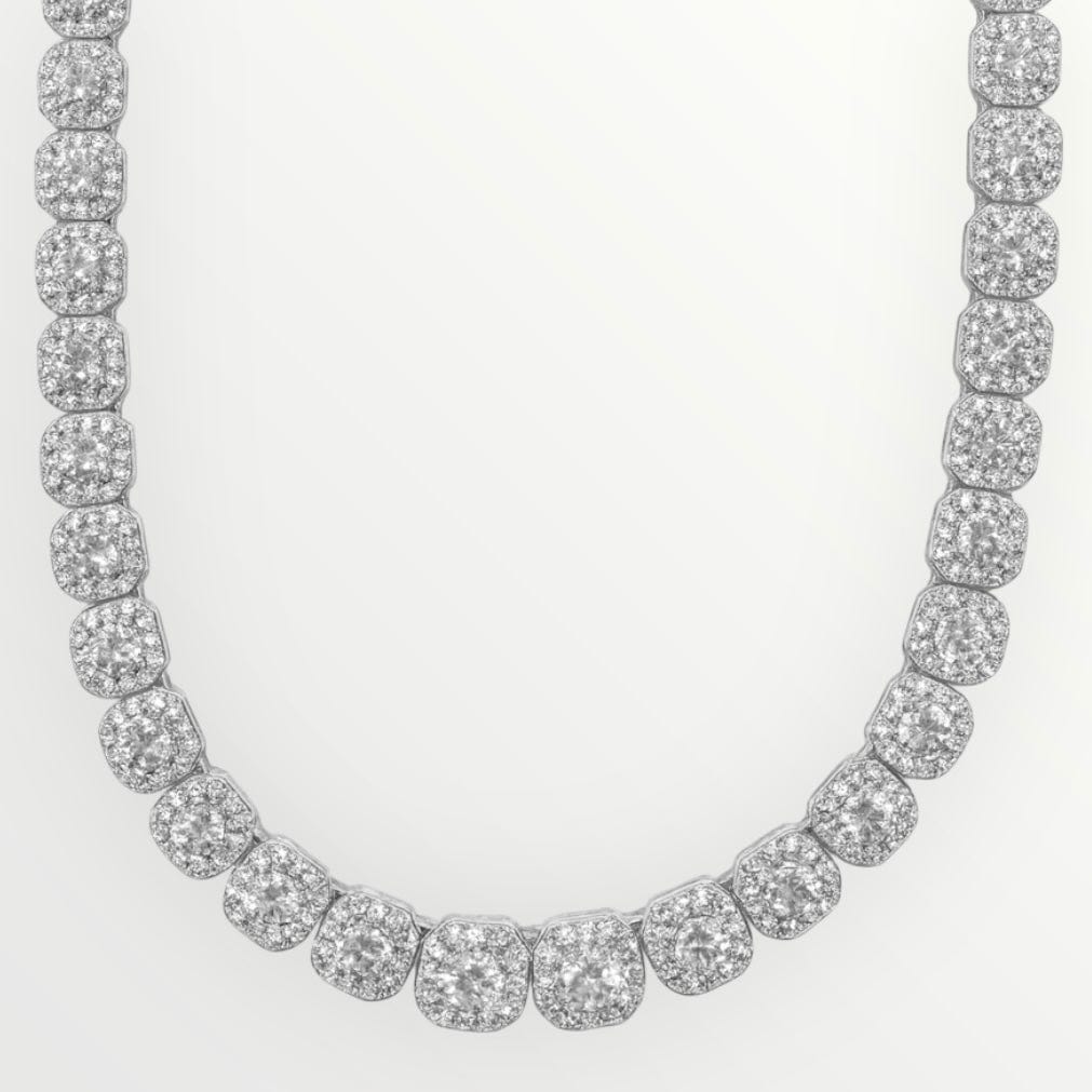 12mm Clustered Tennis Chain in White Gold