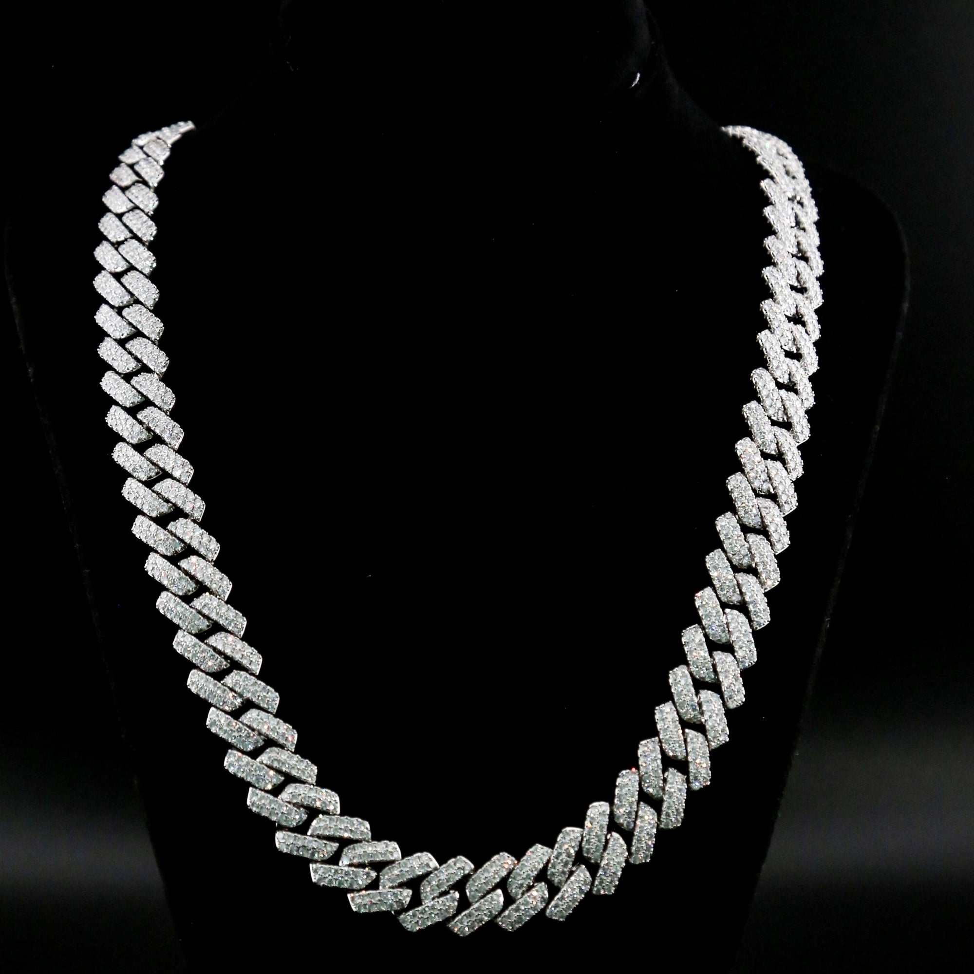Iced Prong Cuban Link Chain in White Gold - 12mm