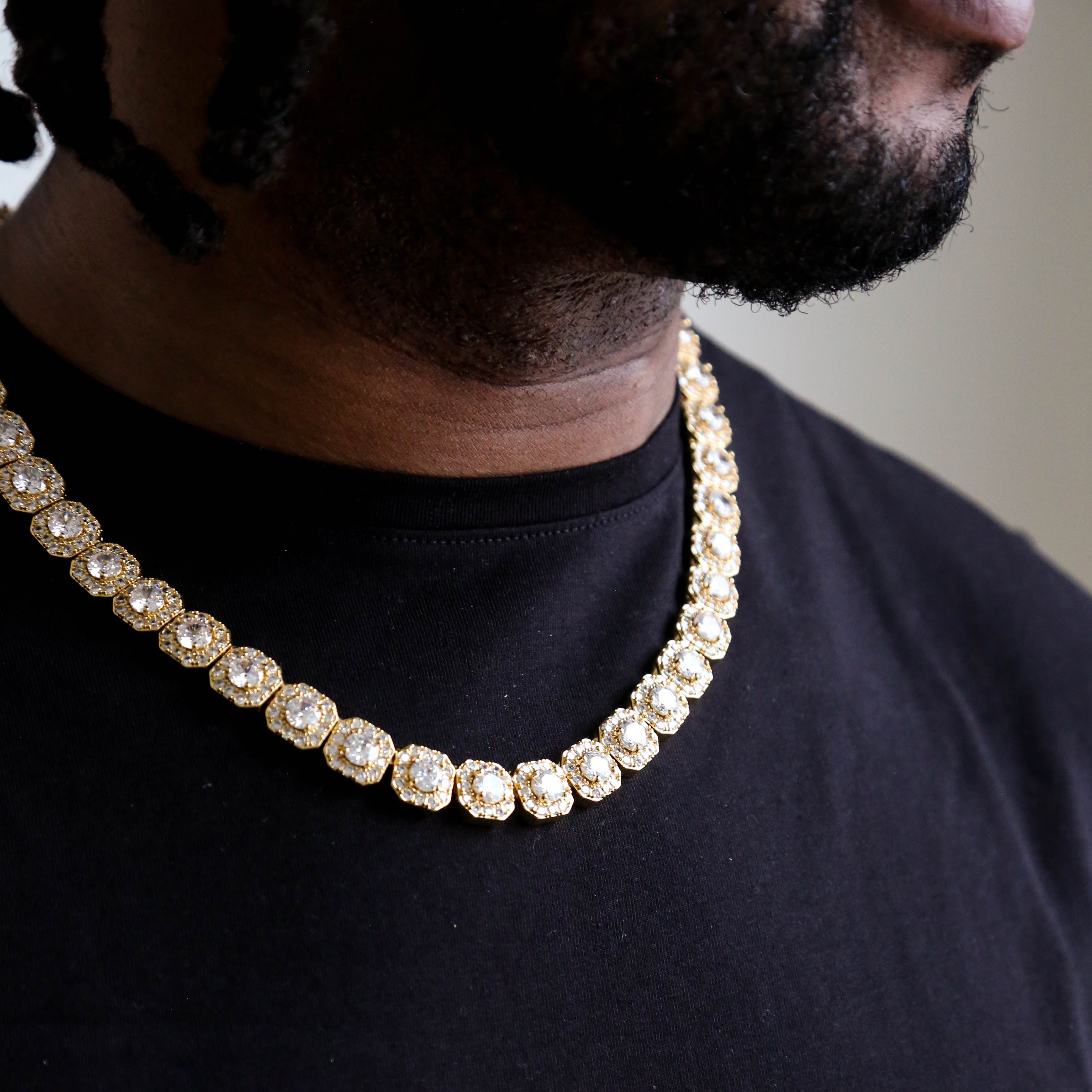 zerno 12mm Clustered Tennis Chain in Gold