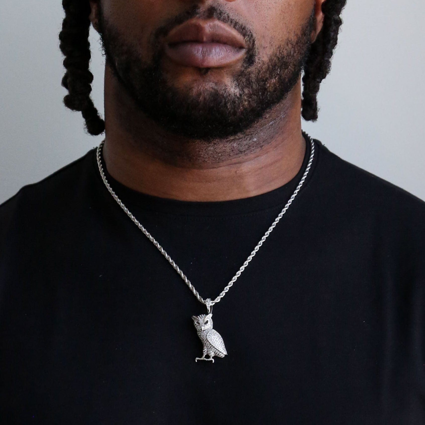 ZERNO Diamond Owl Pendant in Gold / White Gold