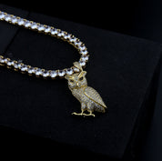 ZERNO Diamond Owl Pendant in Gold / White Gold