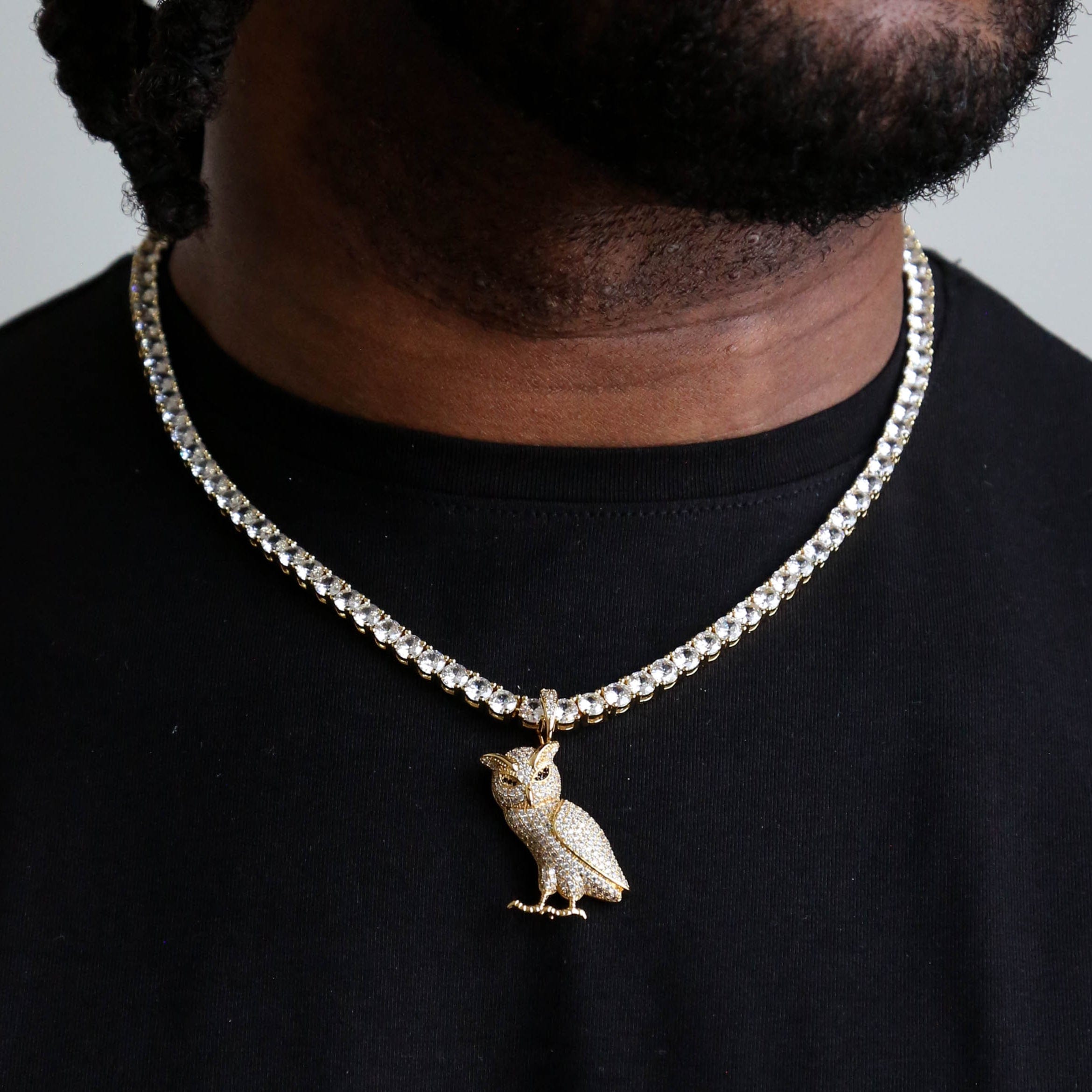 ZERNO Diamond Owl Pendant in Gold / White Gold