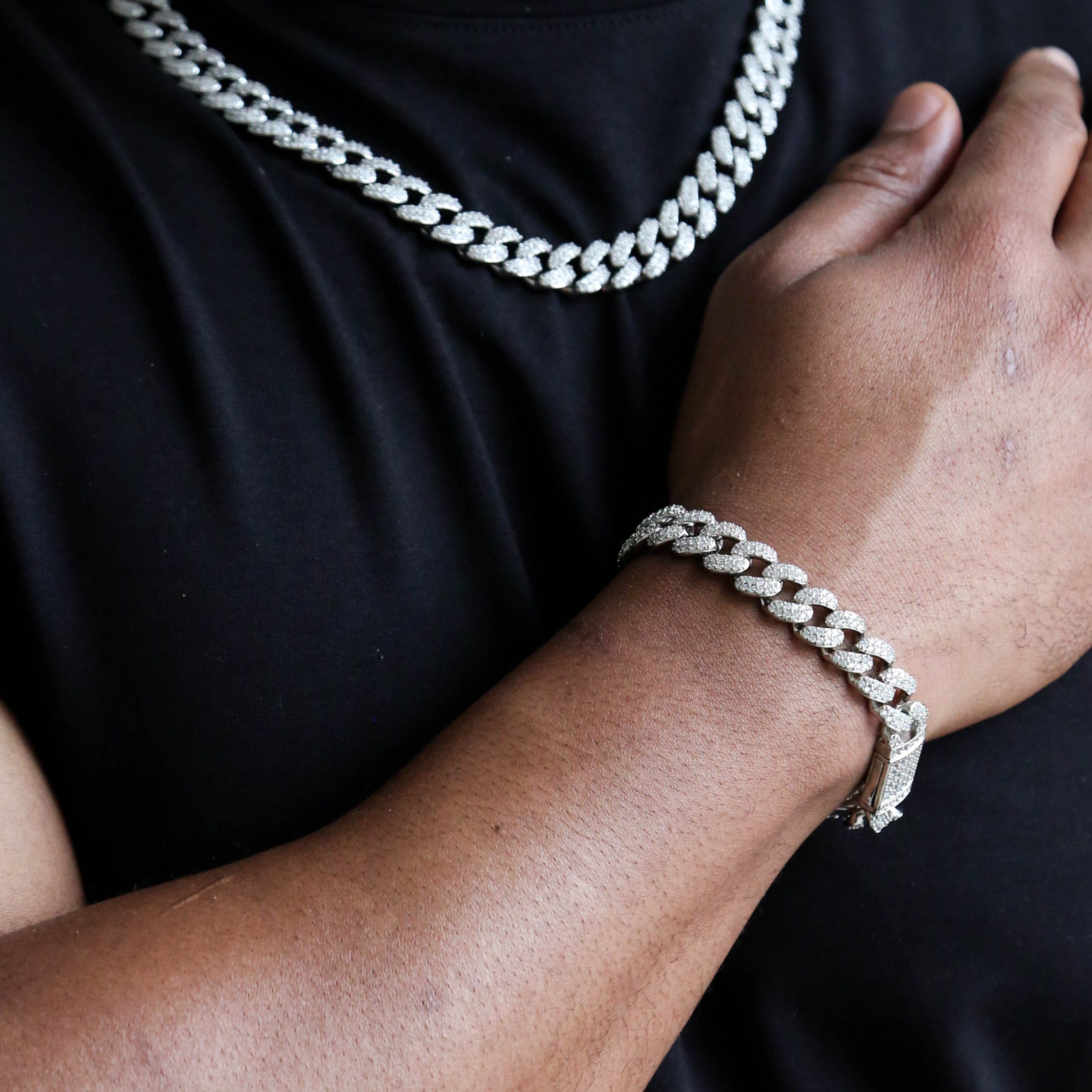 zerno Iced Cuban Link Bracelet in White Gold - 12mm