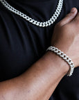 zerno Iced Cuban Link Bracelet in White Gold - 12mm