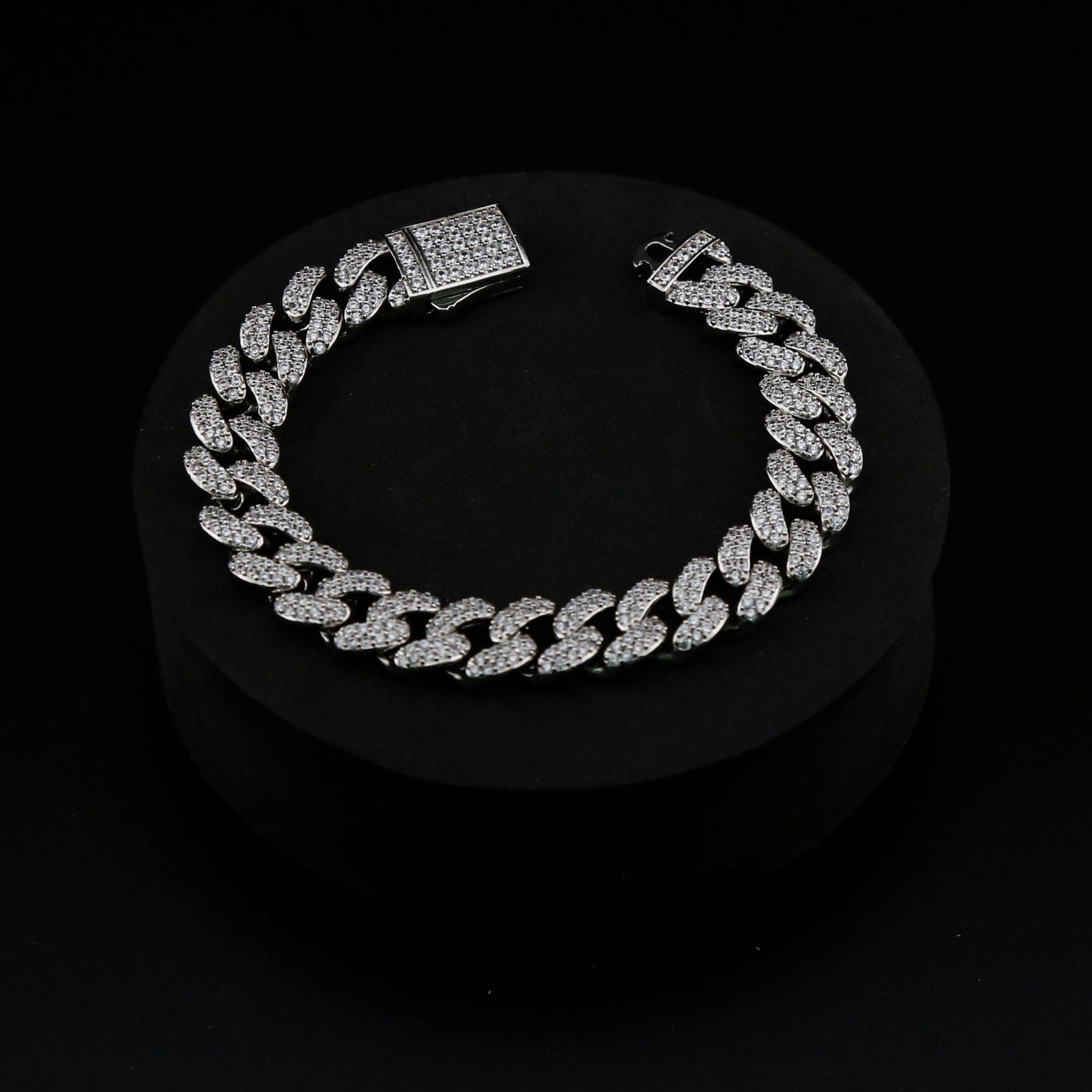 zerno Iced Cuban Link Bracelet in White Gold - 12mm