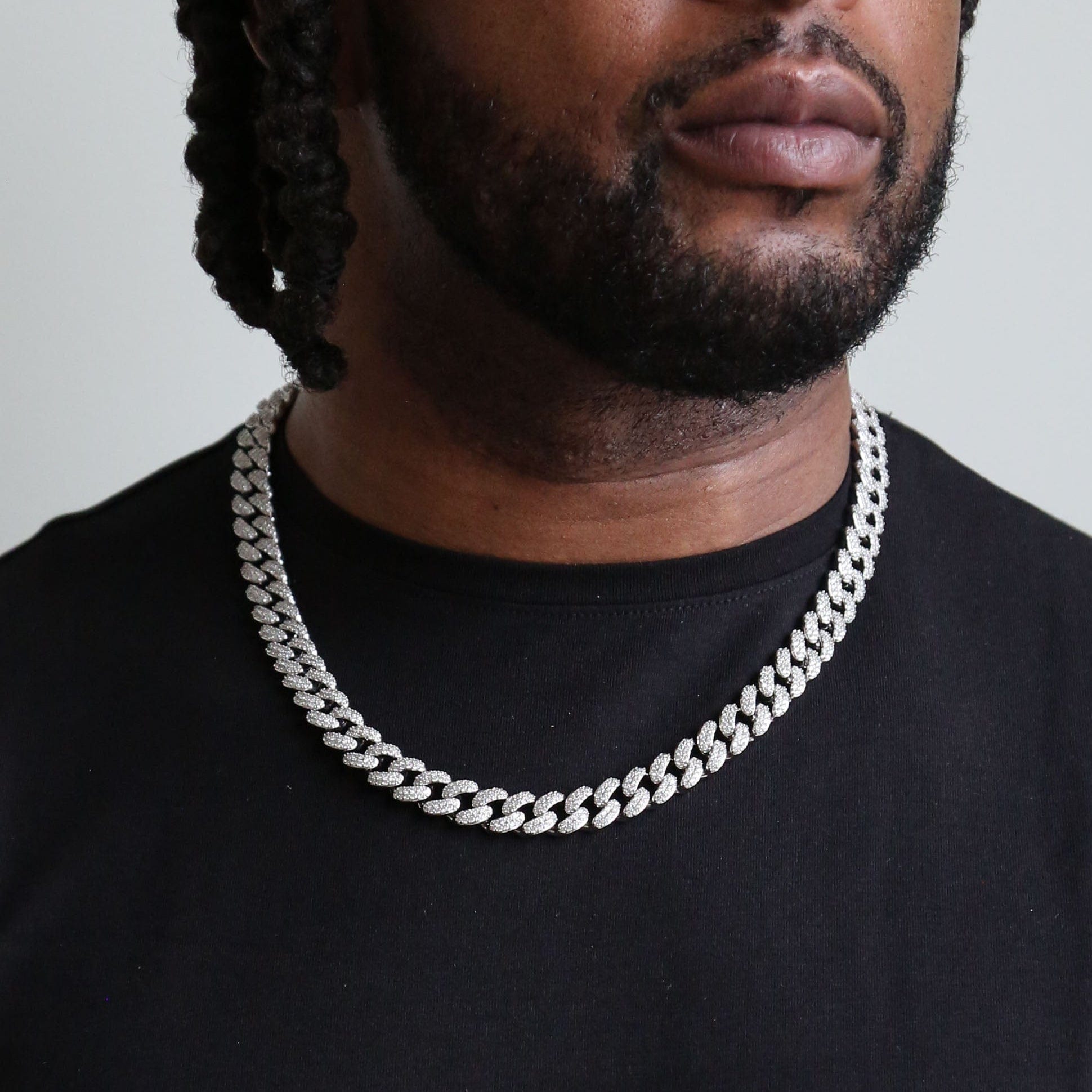 zerno Iced Cuban Link Chain in White Gold - 12mm