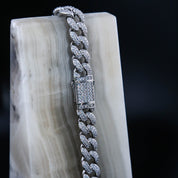 zerno Iced Cuban Link Chain in White Gold - 12mm