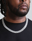 zerno Iced Prong Cuban Link Chain in White Gold - 12mm
