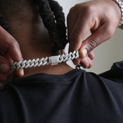 zerno Iced Prong Cuban Link Chain in White Gold - 12mm