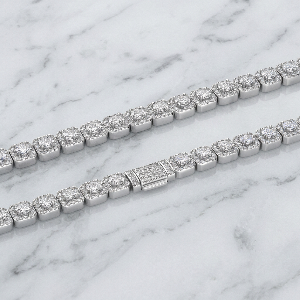 12mm Clustered Tennis Chain in White Gold