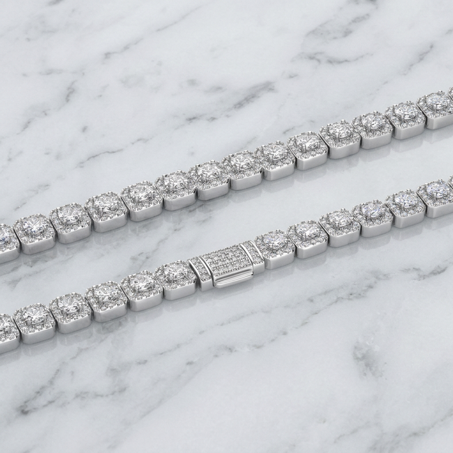 12mm Clustered Tennis Chain in White Gold