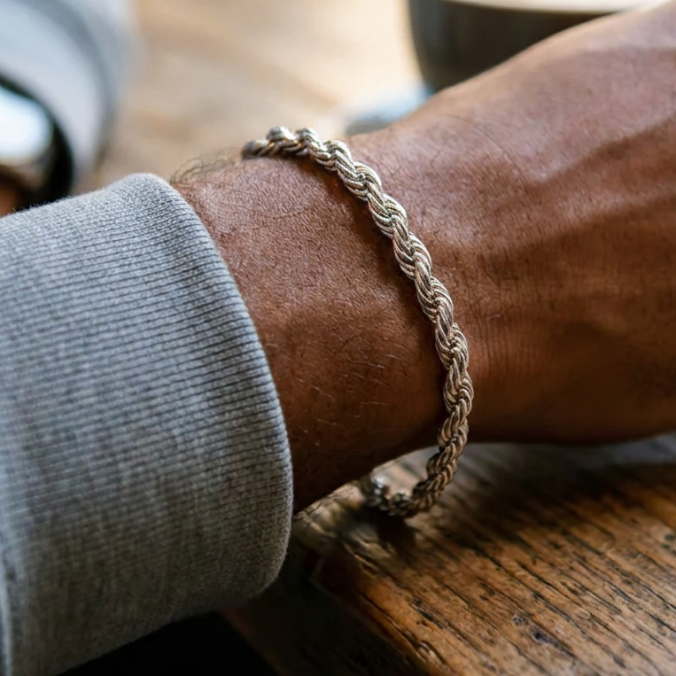 White Gold Rope Bracelet - 6mm