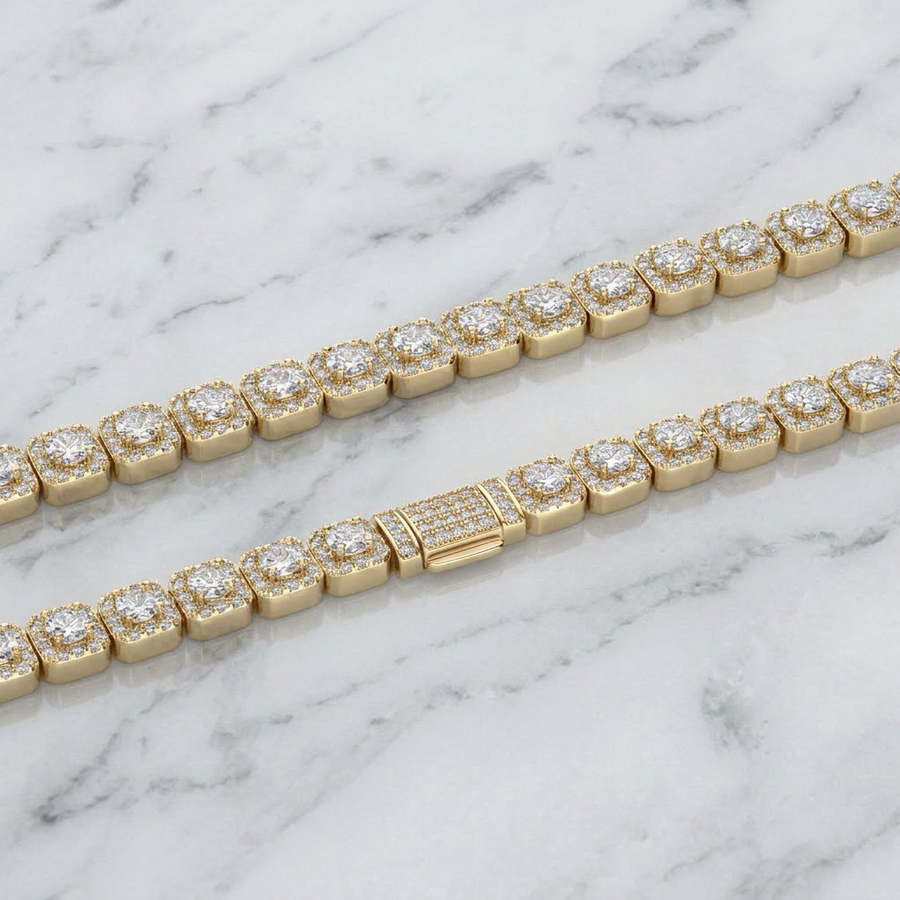 12mm Clustered Tennis Chain in Gold