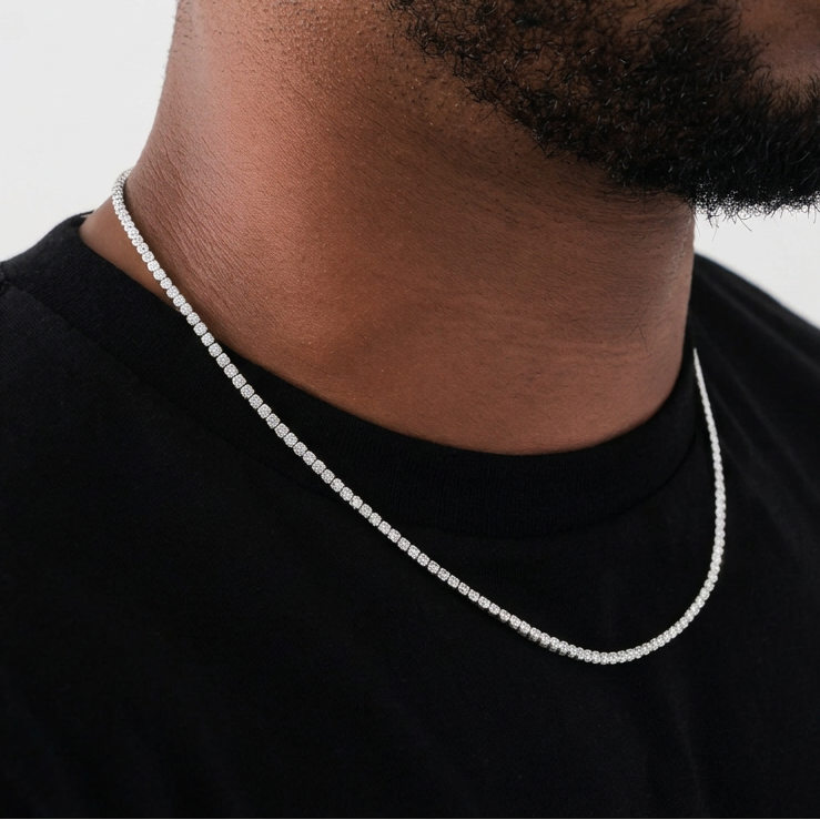 Round Cut Tennis Chain in White Gold - 3mm