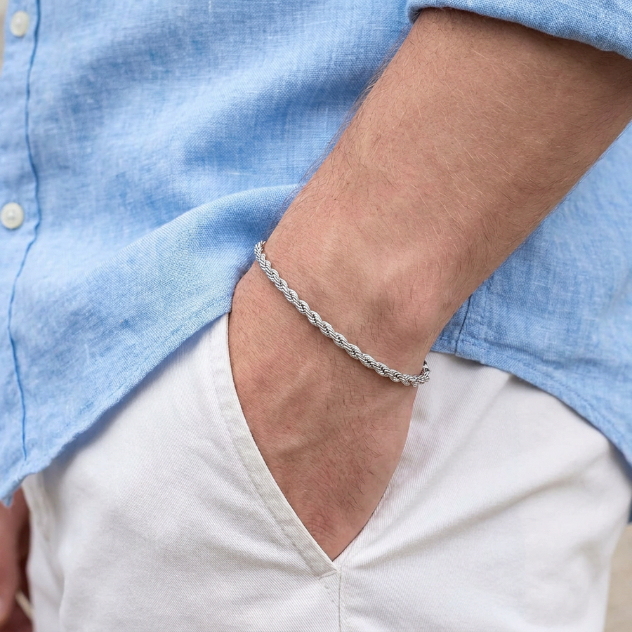 White Gold Rope Bracelet - 3mm