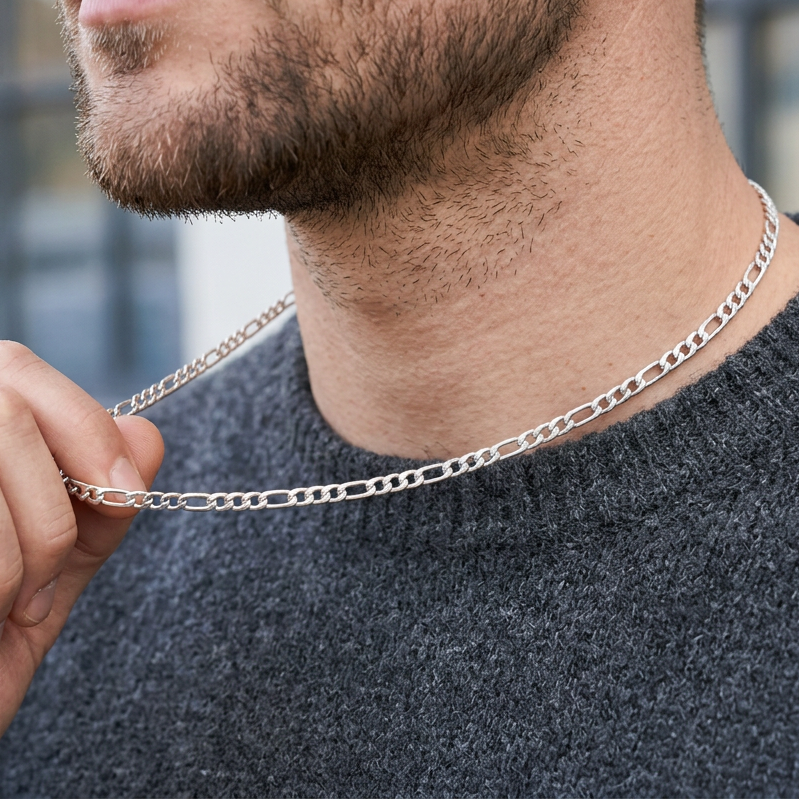 Figaro Chain in White Gold - 6mm