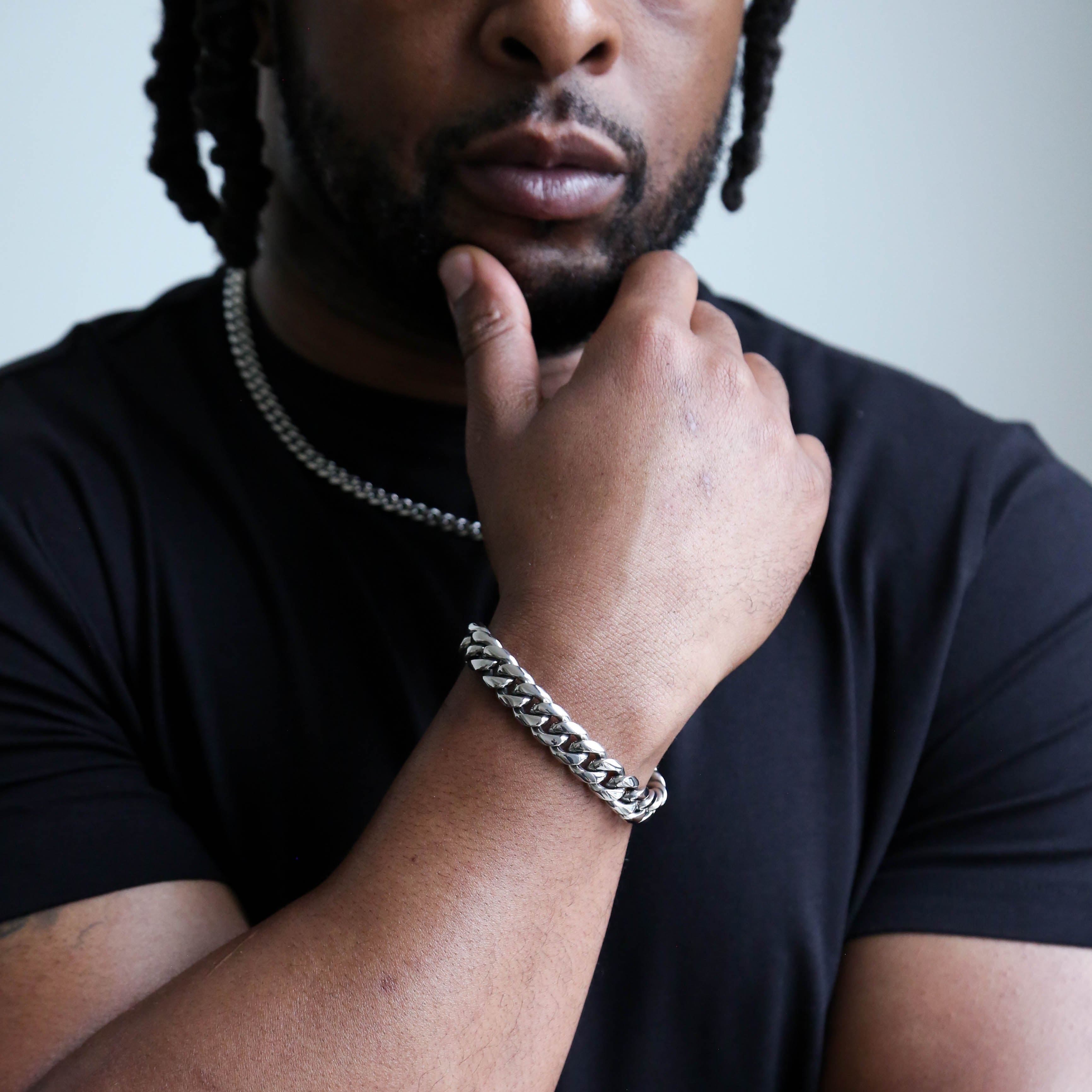 zerno Cuban Link Bracelet in White Gold - 12mm