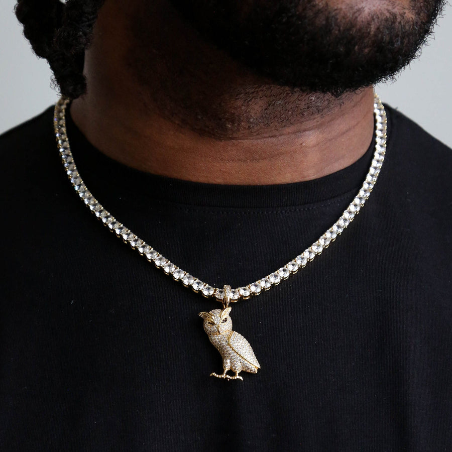 ZERNO Diamond Owl Pendant in Gold / White Gold
