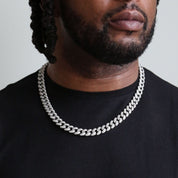 zerno Iced Cuban Link Chain in White Gold - 12mm