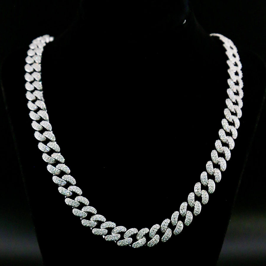 zerno Iced Cuban Link Chain in White Gold - 12mm