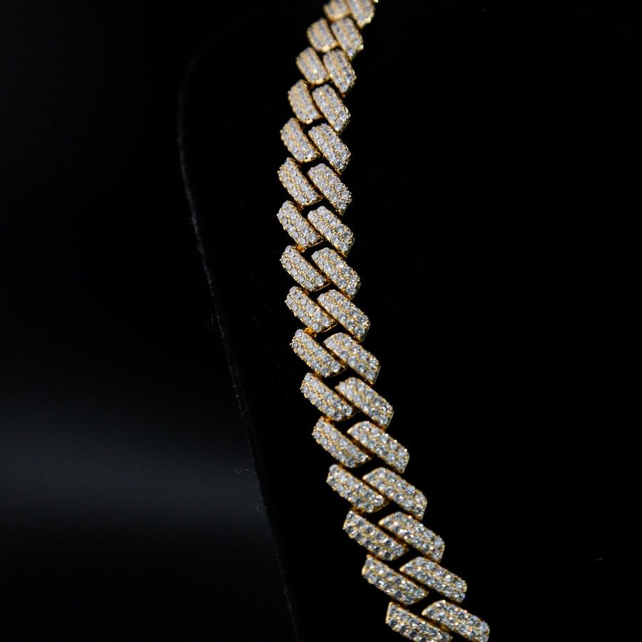 zerno Iced Prong Cuban Link Chain in Gold - 12mm
