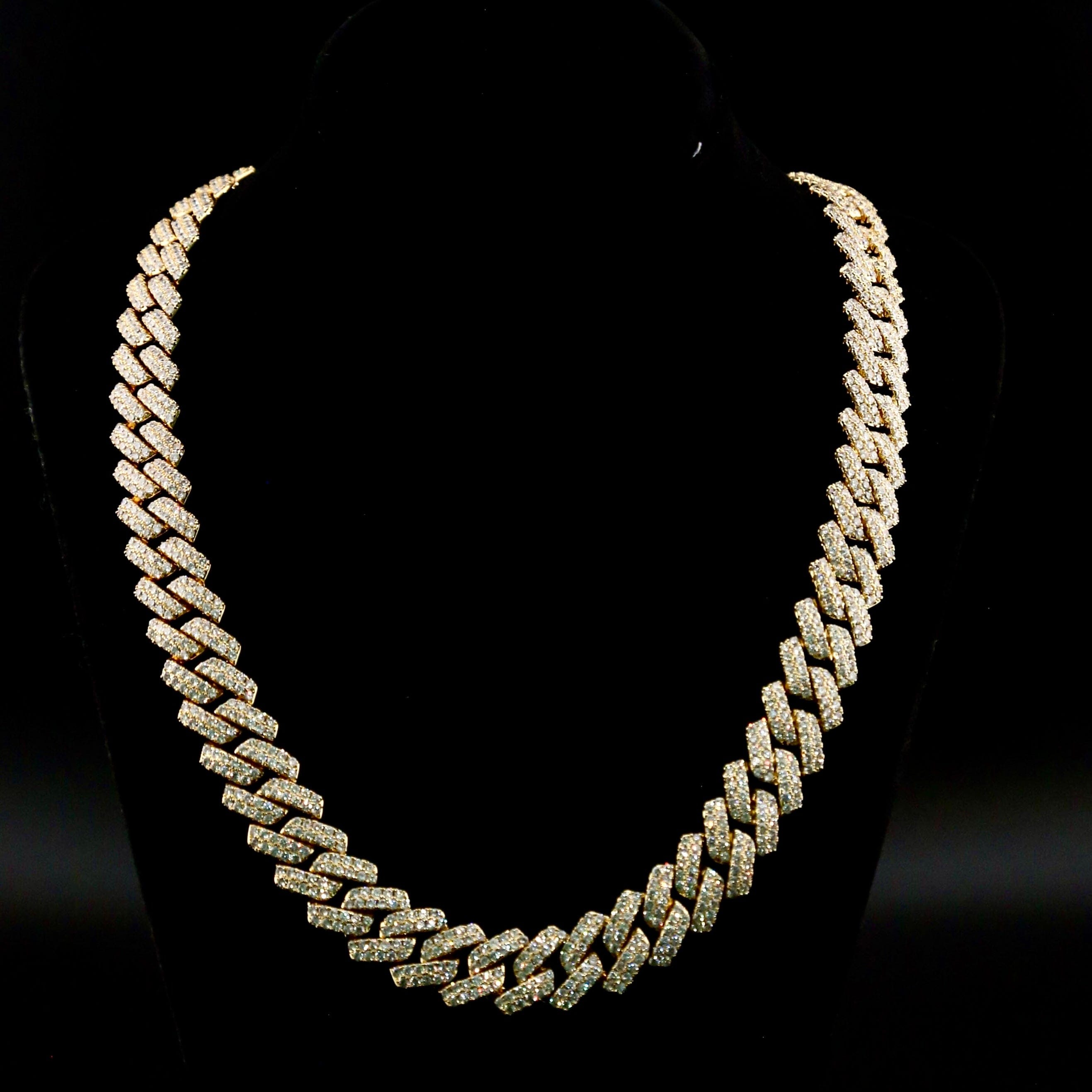 zerno Iced Prong Cuban Link Chain in Gold - 12mm