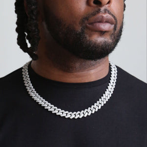 Iced Prong Cuban Link Chain in White Gold - 12mm