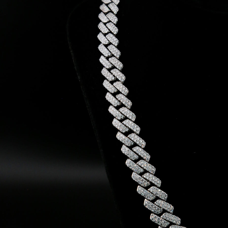 zerno Iced Prong Cuban Link Chain in White Gold - 12mm
