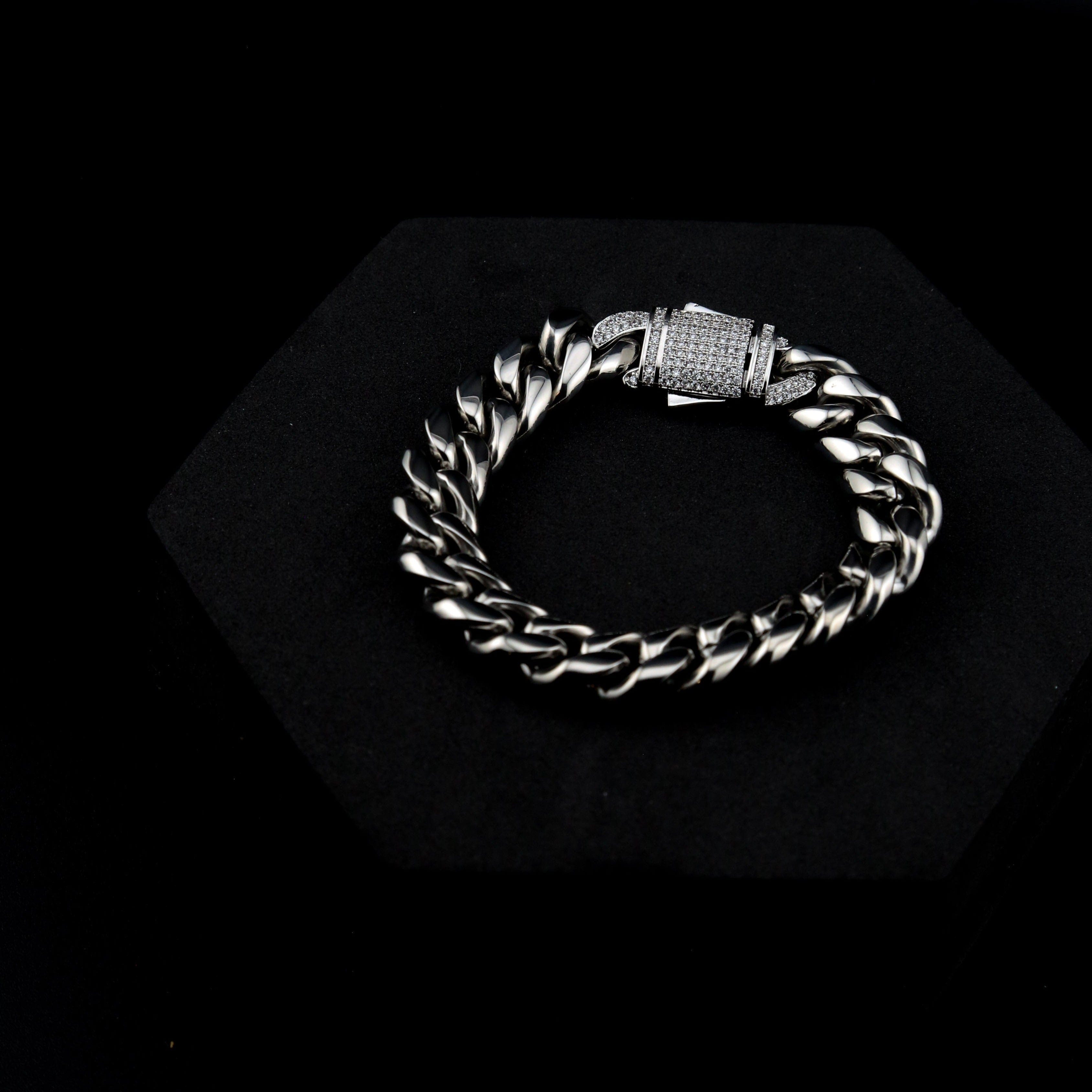 zerno Cuban Link Bracelet in White Gold - 12mm